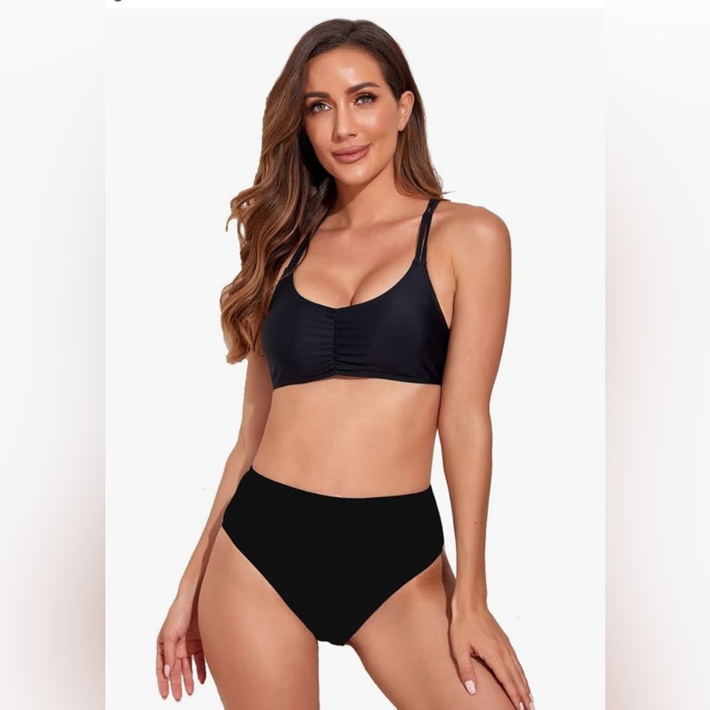 NWT SuitMine BLACK 2 piece high waisted bikini sz sm